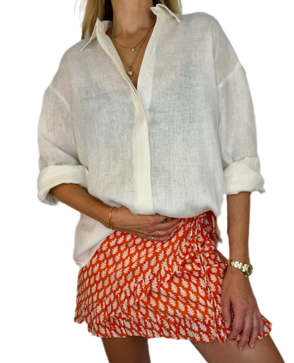 Mandardin Frilly Edge Cotton Wrap Mini Skirt - Orange Red