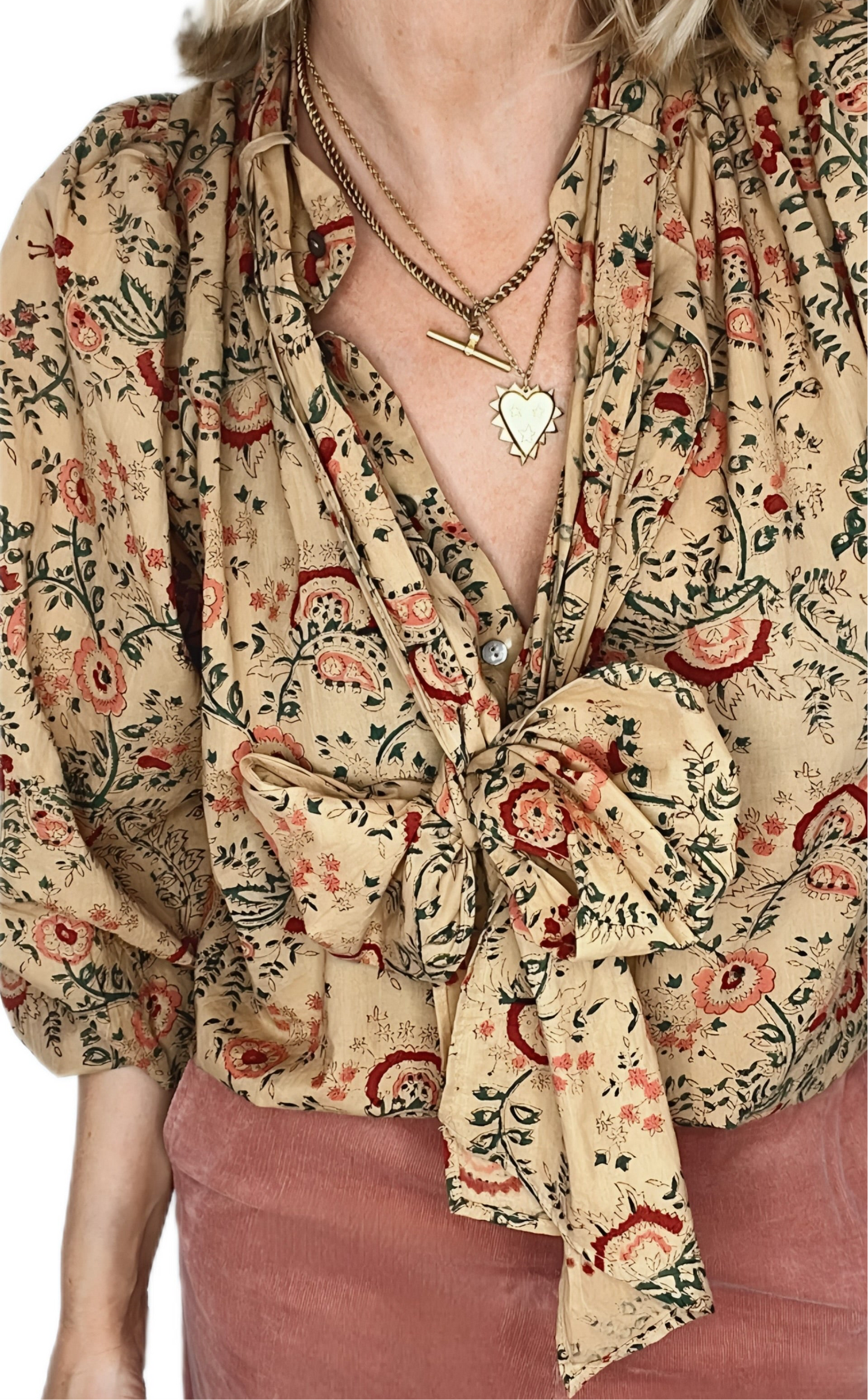 Daria Detachable Tie Neck Cotton Shirt - Smoked Trout