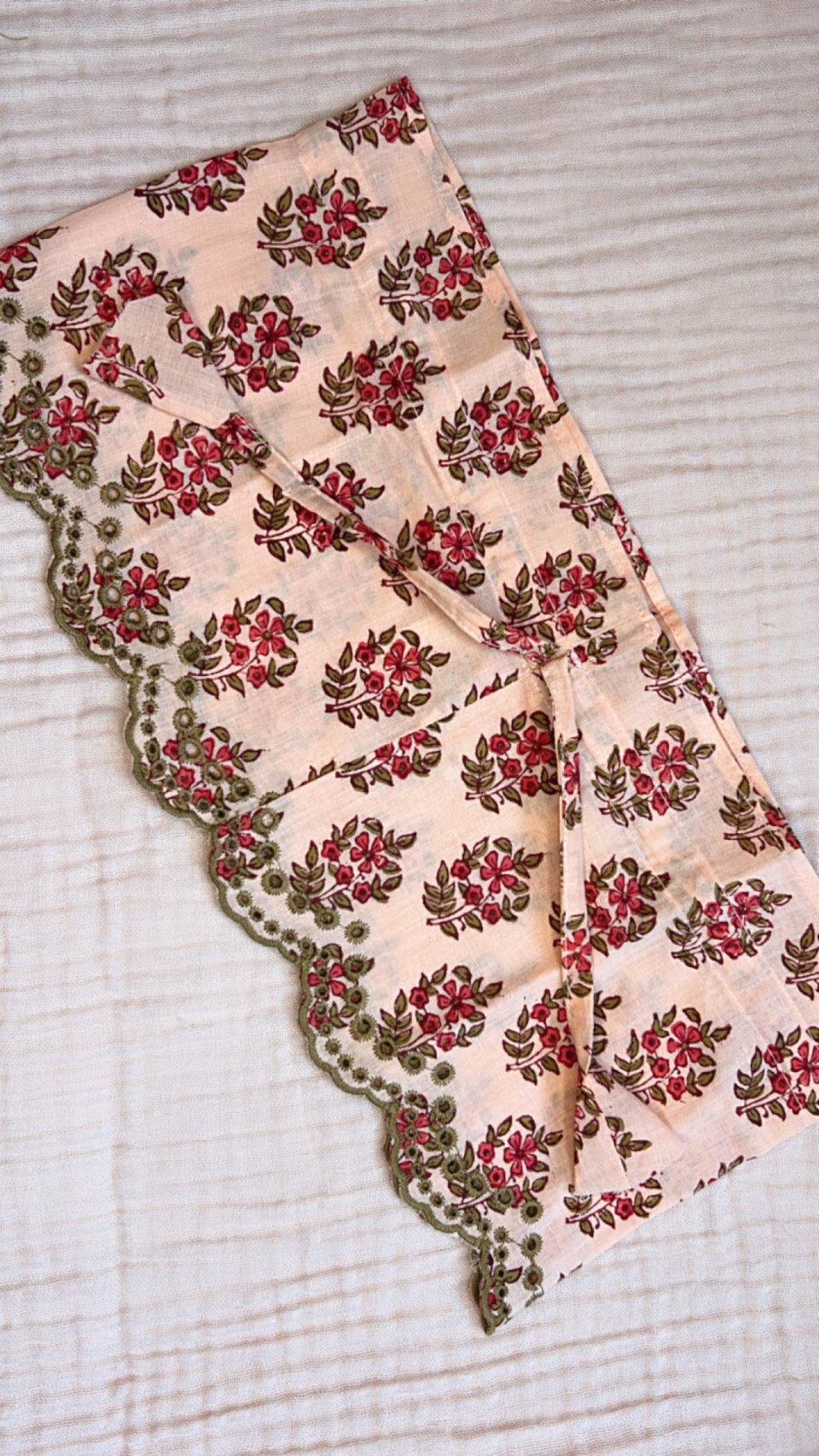 Small Adjustable Broderie Trim Fabric Lampshade Cover - Dusty Rose & Khaki Green Floral