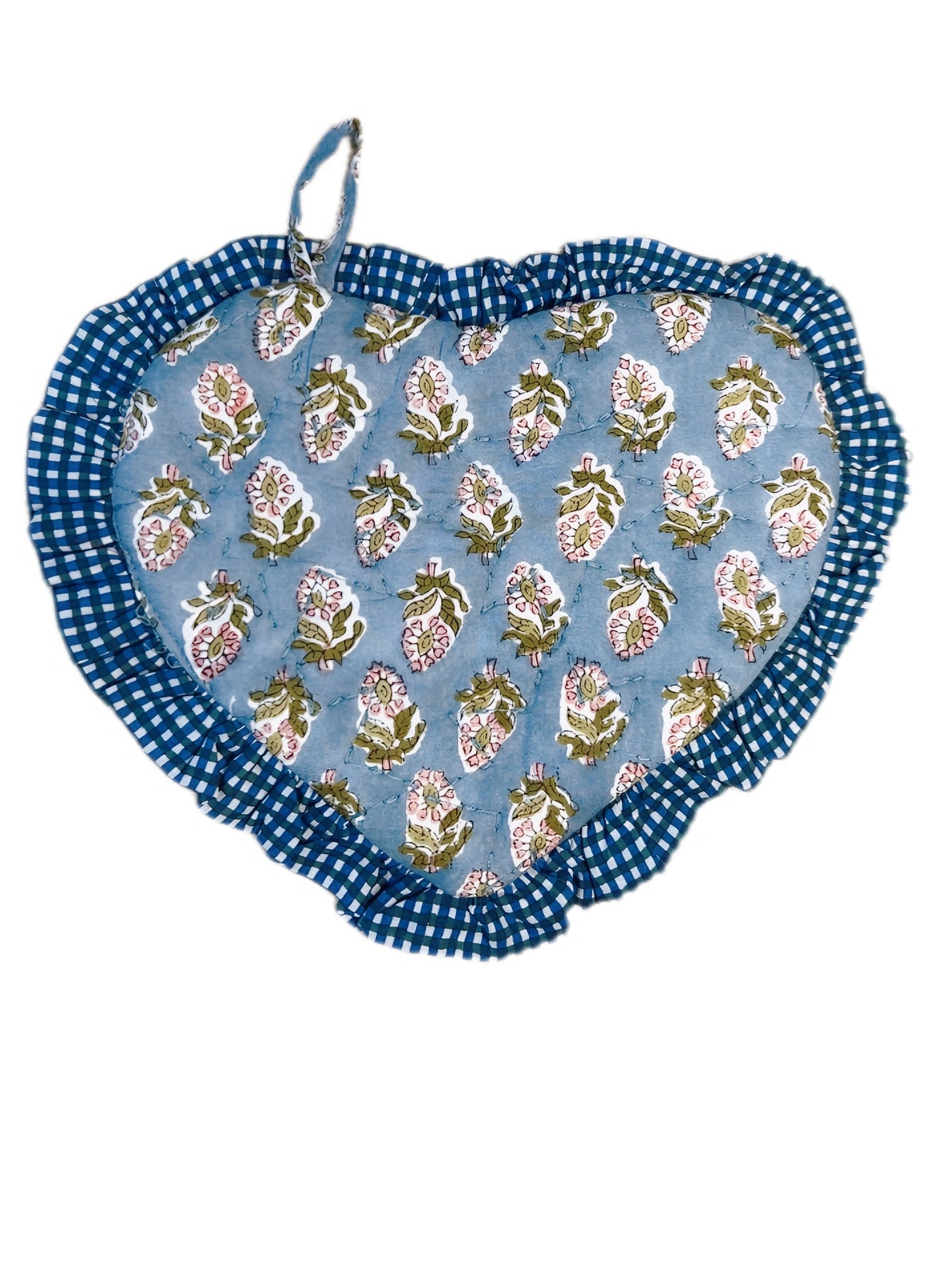 Cuckoo Quilted Heart Pot Holder - Dusty Blue/Green