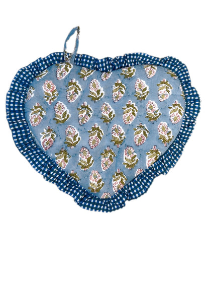 Cuckoo Quilted Heart Pot Holder - Dusty Blue/Green