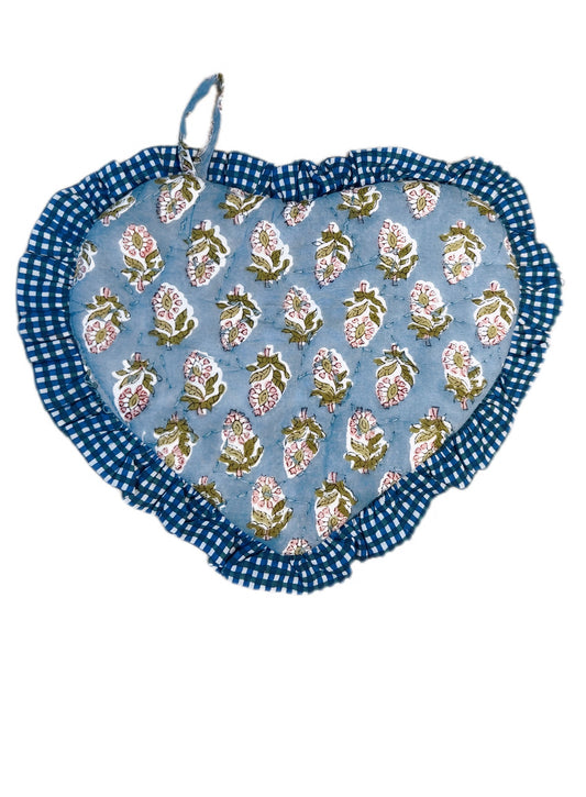 Cuckoo Quilted Heart Pot Holder - Dusty Blue/Green