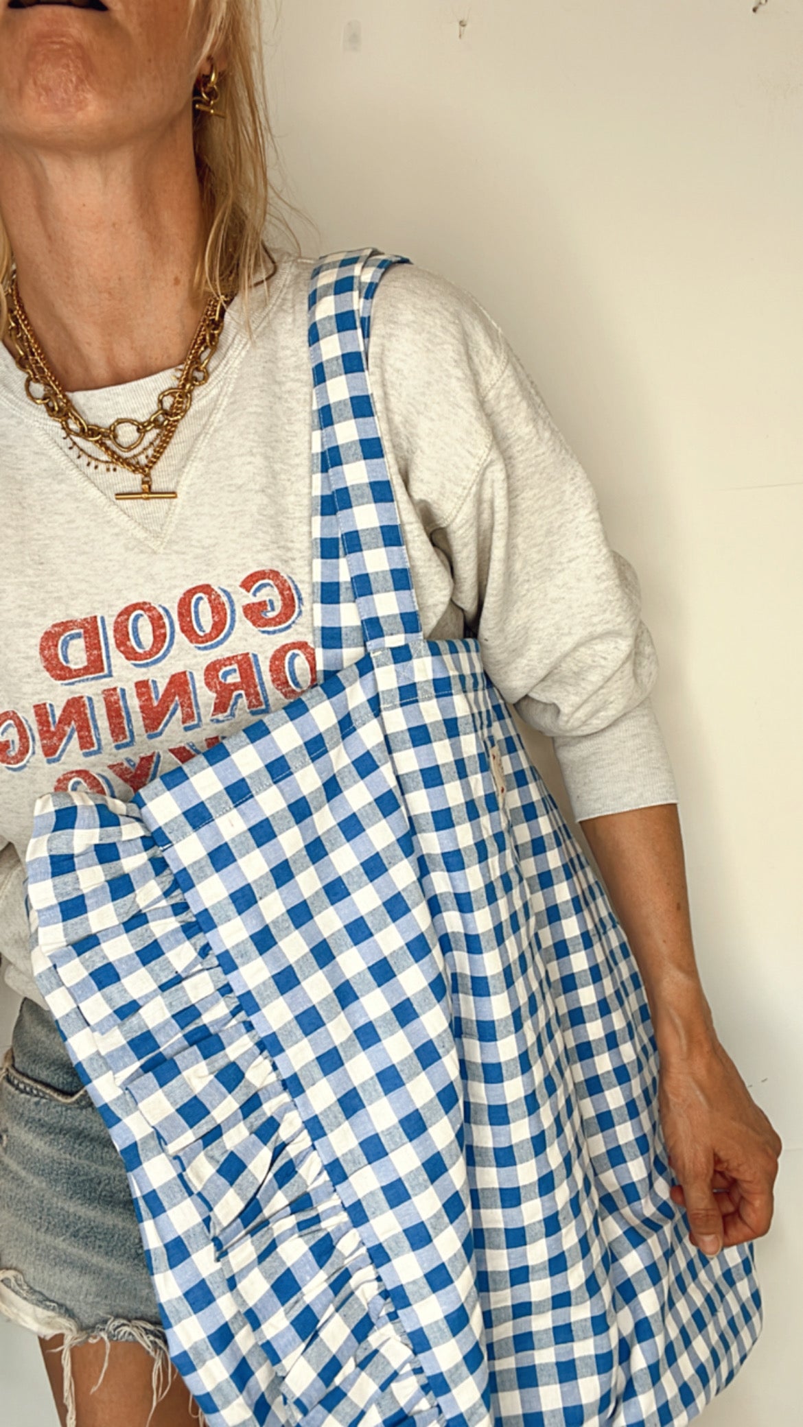 LARGE Vix Gingham Cotton Fabric Bag