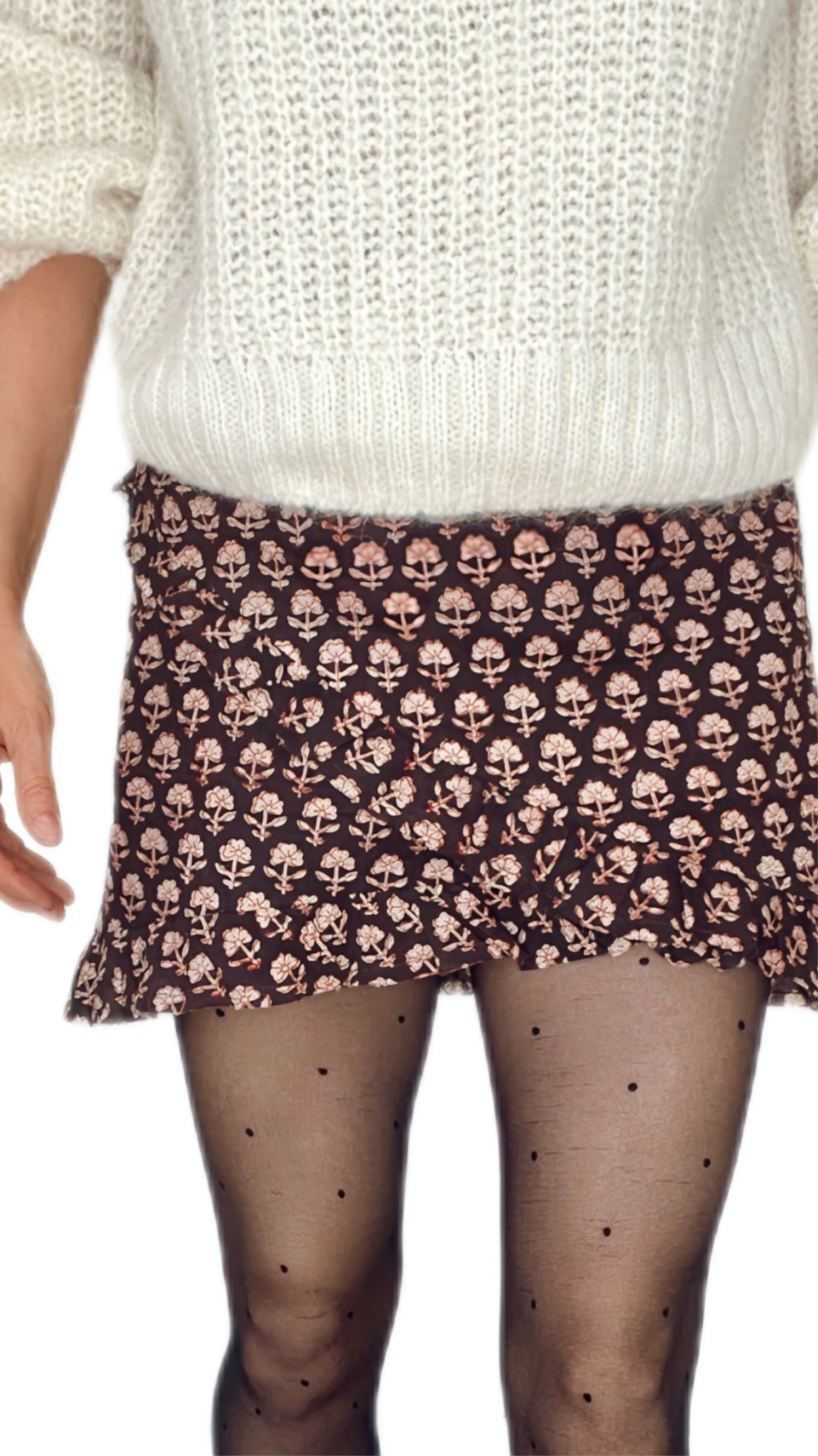 Belly Frill Edge Cotton Wrap Mini Skirt - Deep Bitter Chocolate