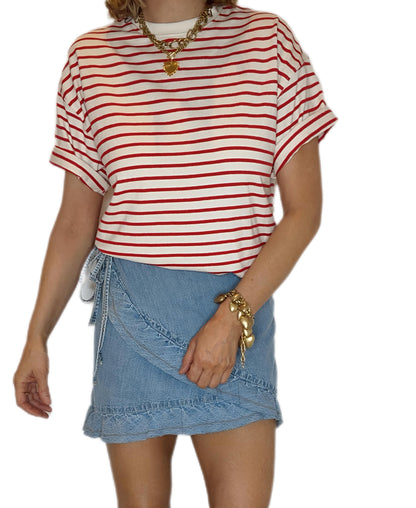 Didi Frilly Edge Cotton Wrap Mini Skirt - Mid Denim
