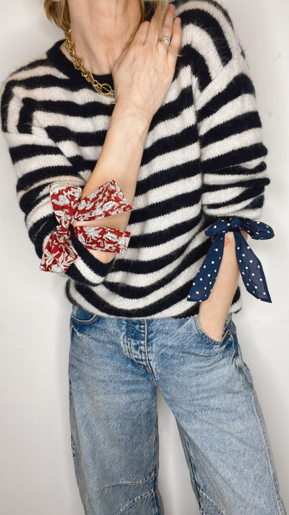 Interchangeable Bow Cuff Stripe Jumper - Dark Navy and Cream