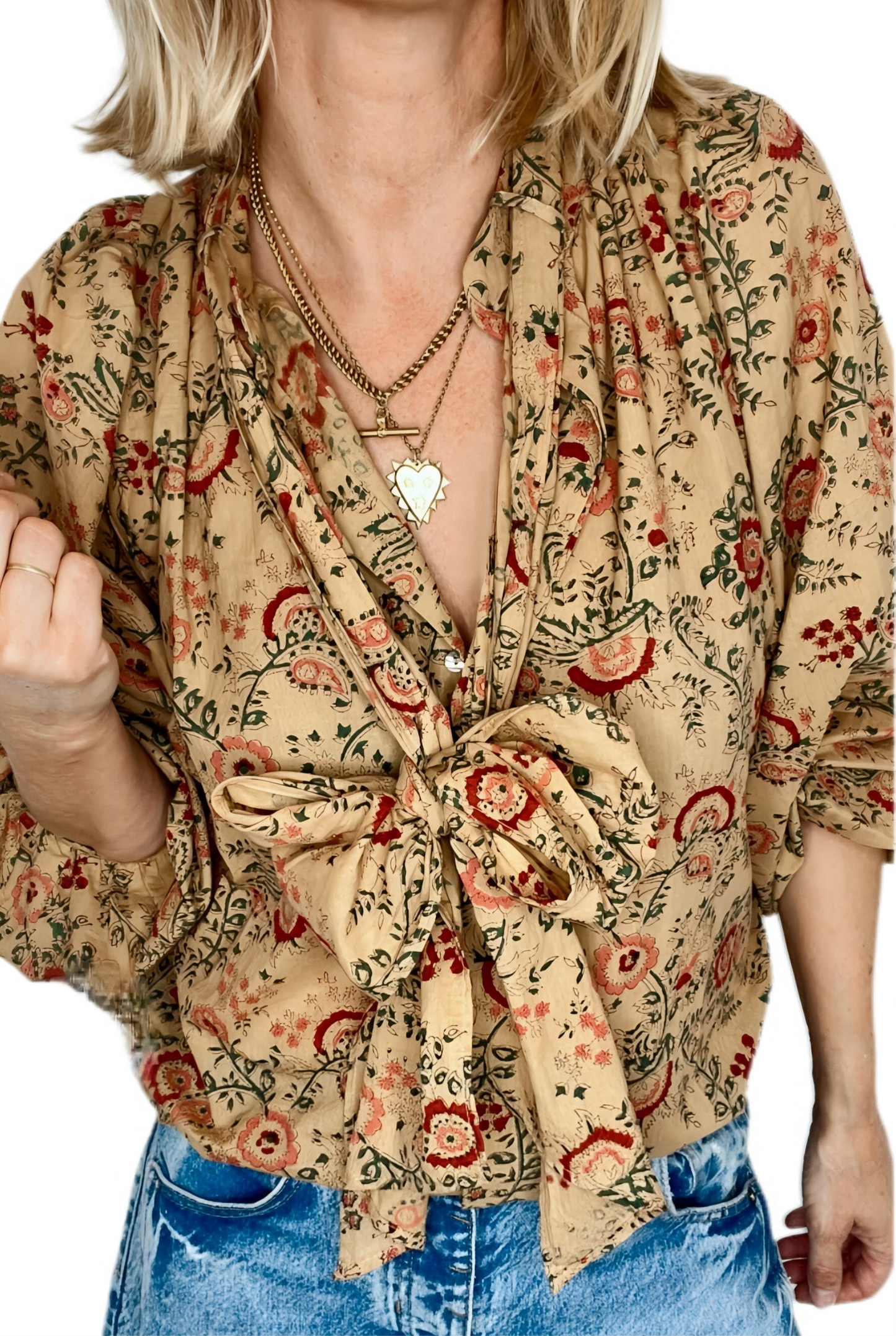 Daria Detachable Tie Neck Cotton Shirt - Smoked Trout