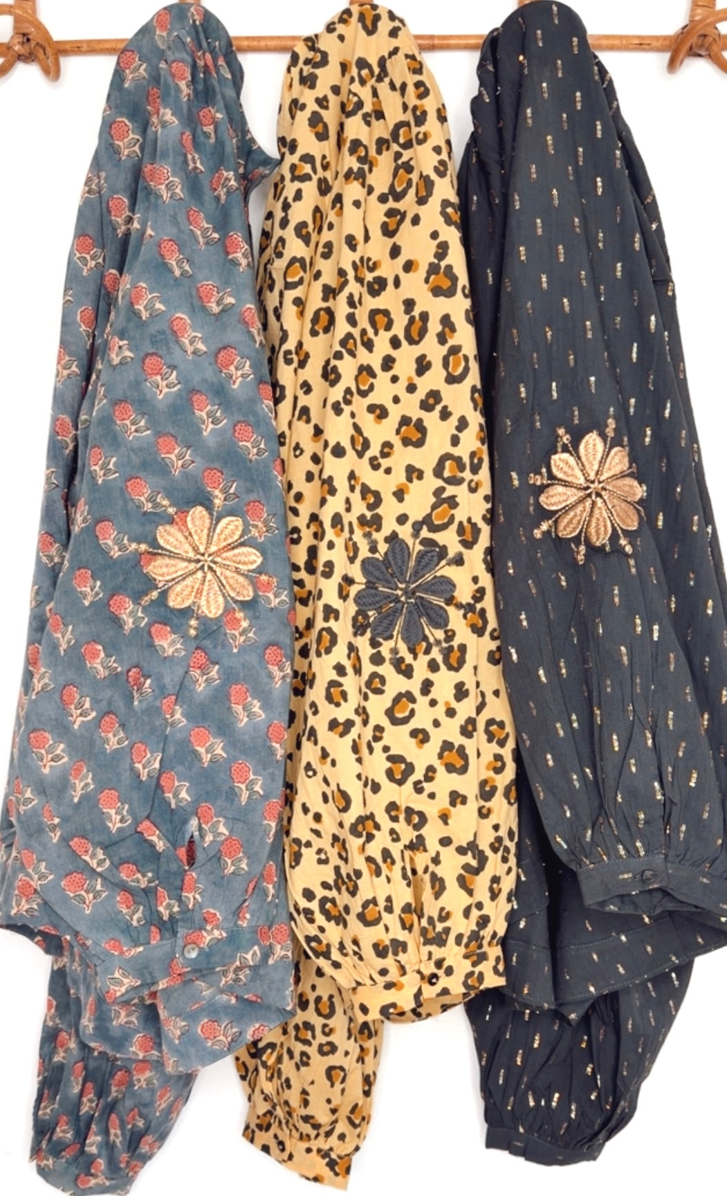 Tabby Half Placket Organic Cotton Pop-Over Top - Washed Teal Print