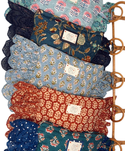 Beth Quilted Cotton Frill Clutch - Deep Teal