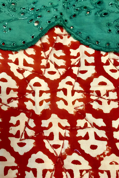 Strawberry Cotton Quilted Bag With Adjustable Strap - Deep Ruby Red