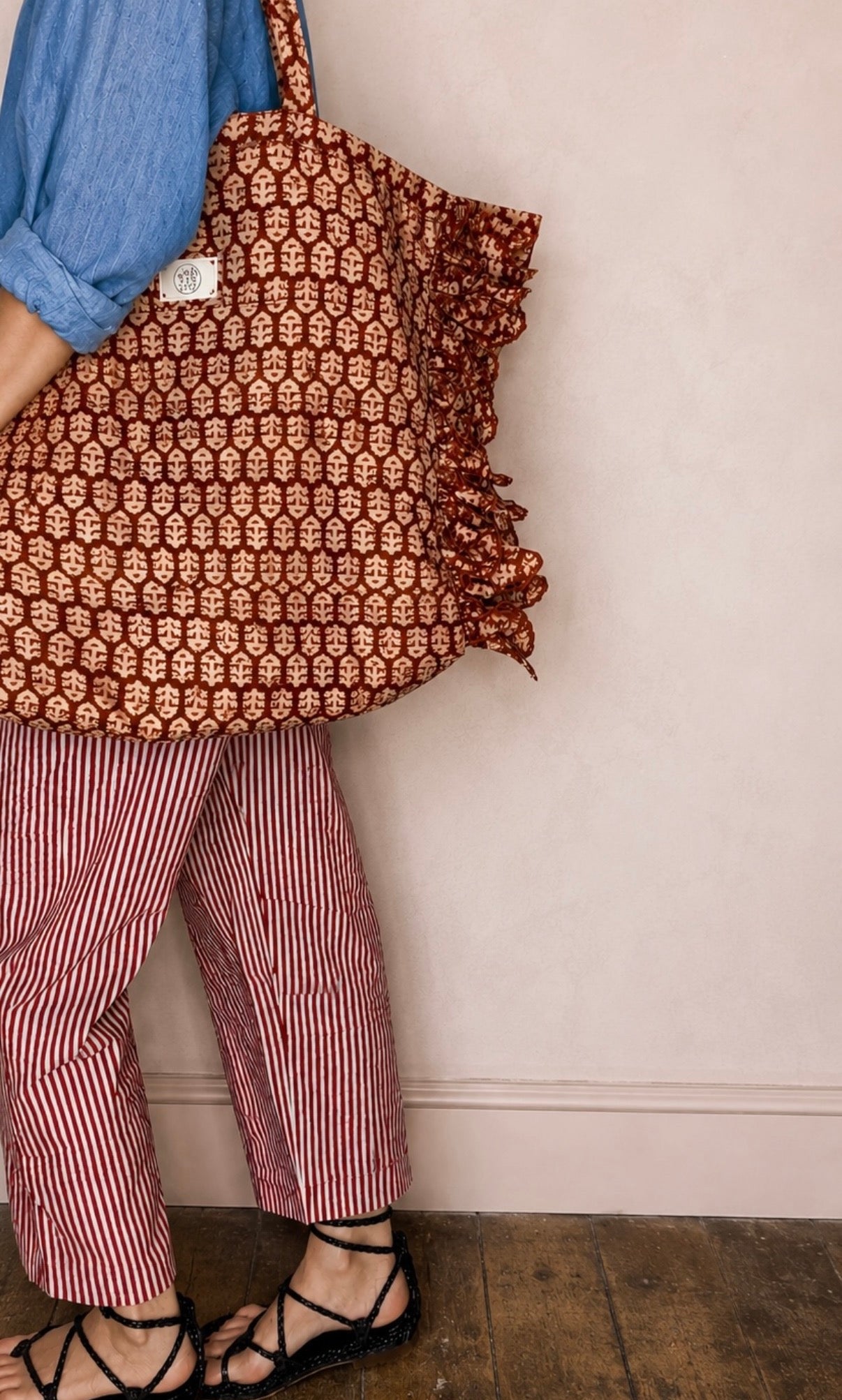 Rizo Jumbo Quilted Cotton Frill Tote Bag - Chilli Red