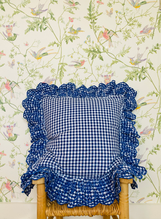 Gingham double layer broderie frill cushion cover