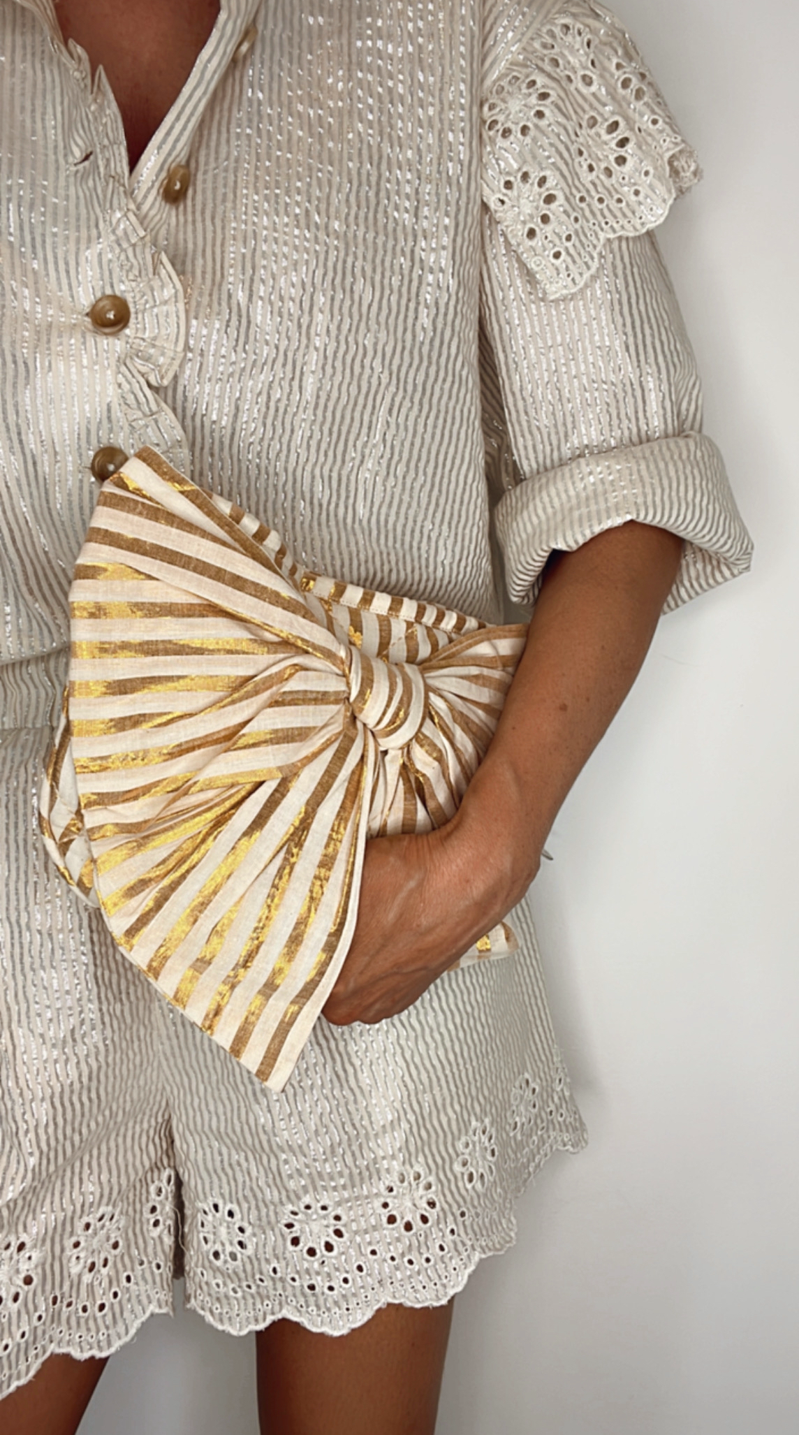 Golden Bow Quilted Cotton Clutch