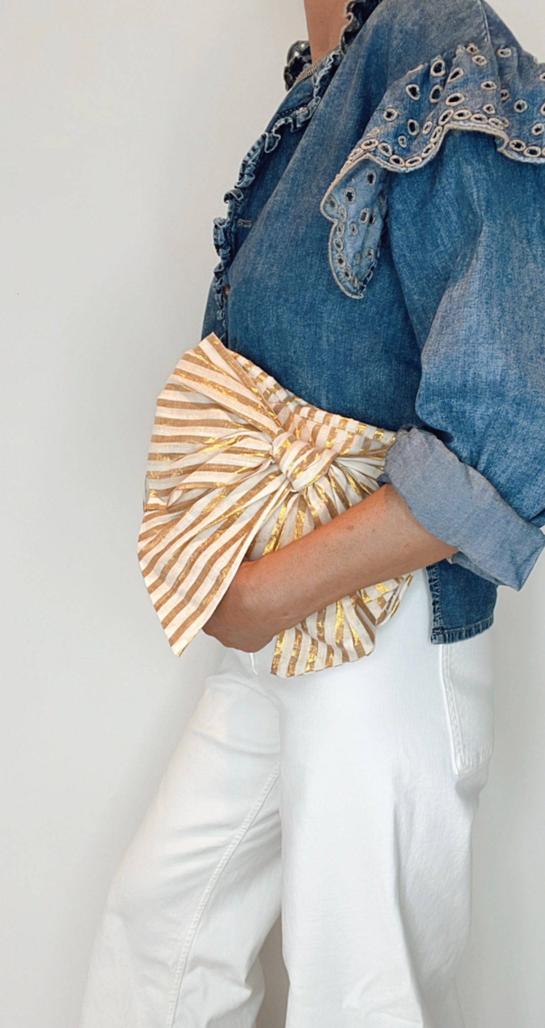 Golden Bow Quilted Cotton Clutch