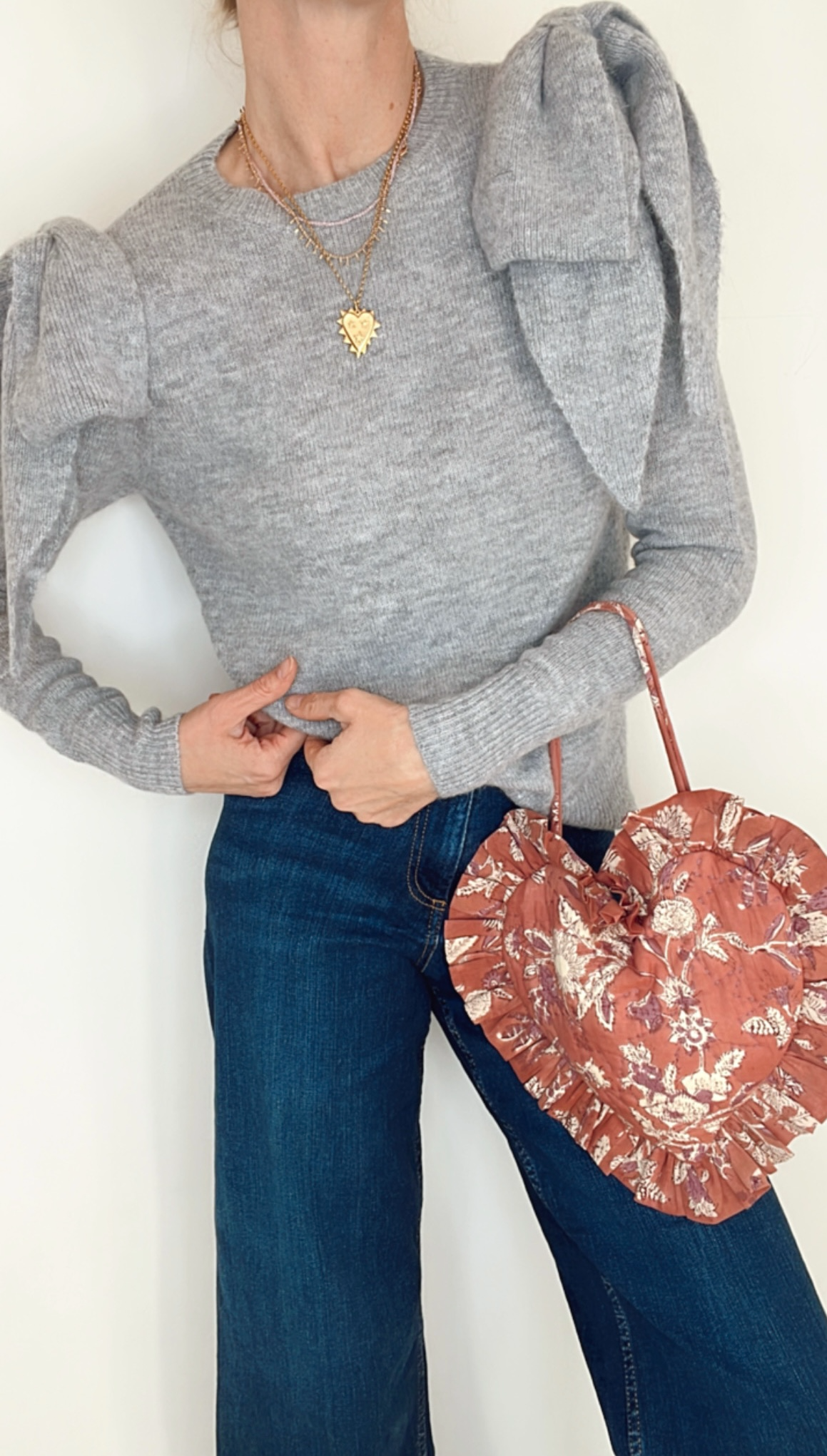 Bow Shoulder Jumper - Grey Marl