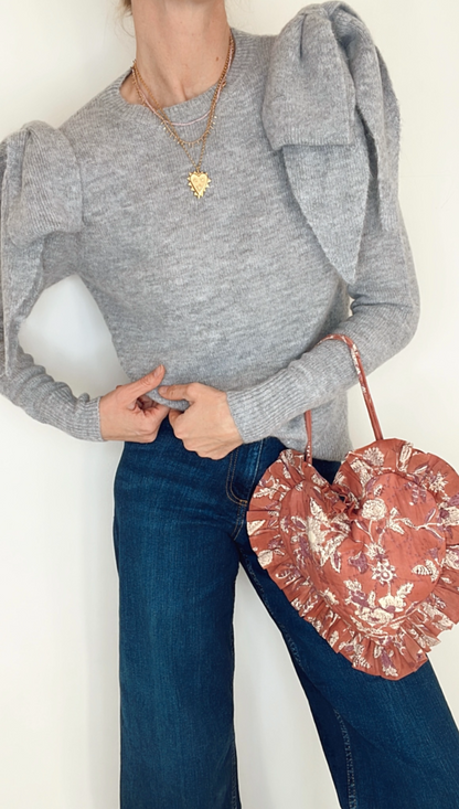 Bow Shoulder Jumper - Grey Marl