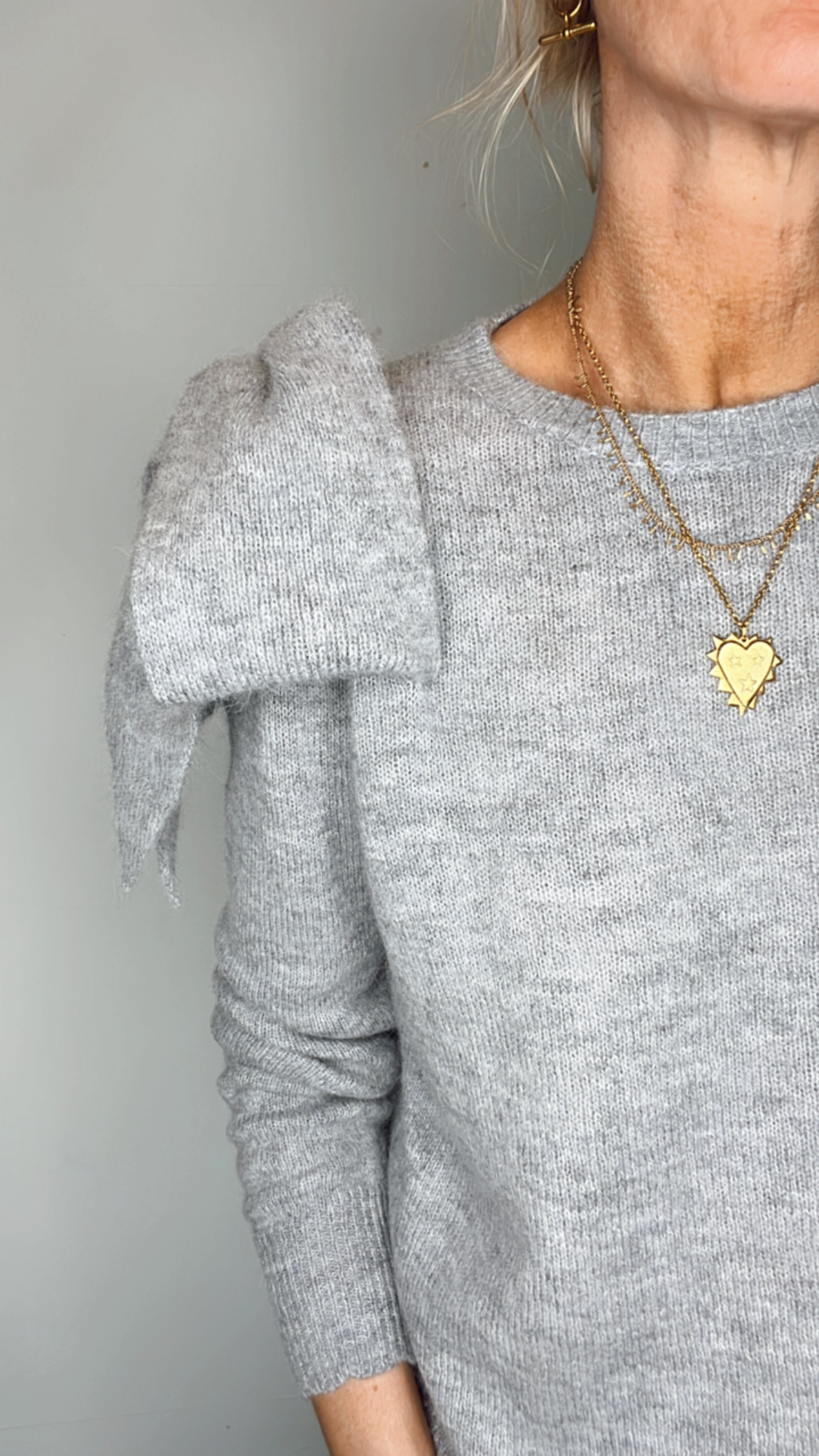 Bow Shoulder Jumper - Grey Marl