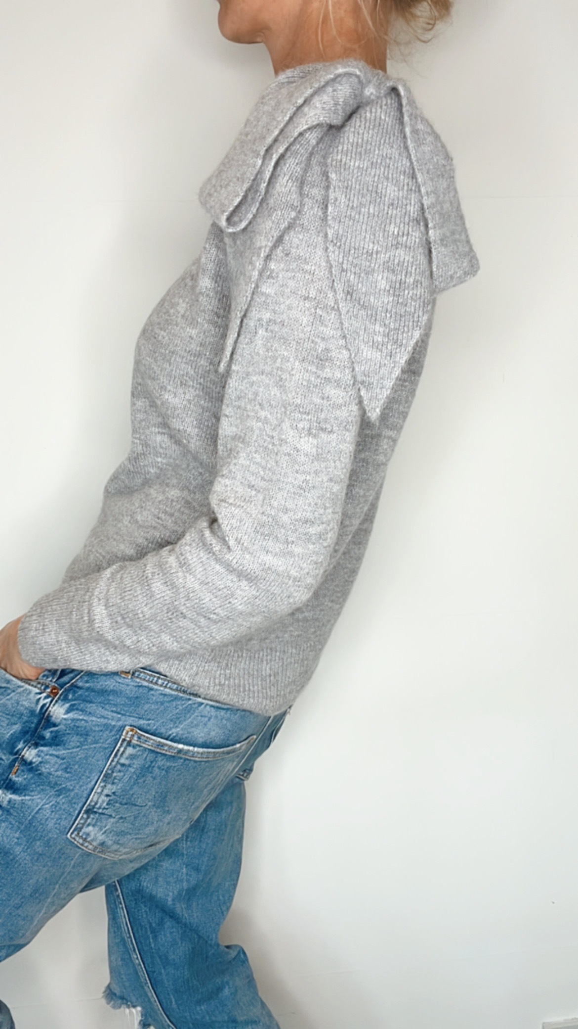 Bow Shoulder Jumper - Grey Marl