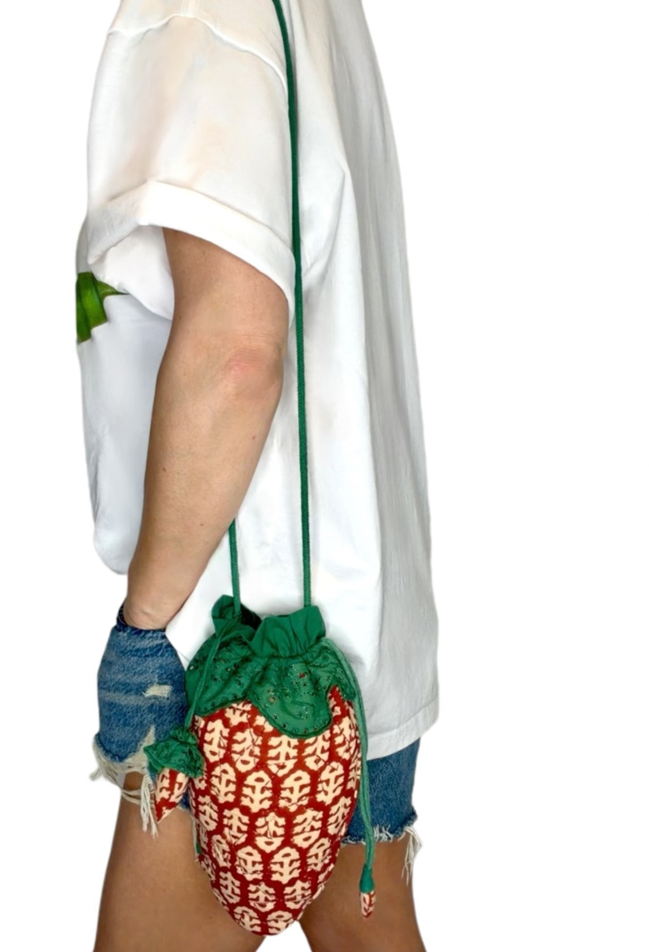 Strawberry Cotton Quilted Bag With Adjustable Strap - Deep Ruby Red