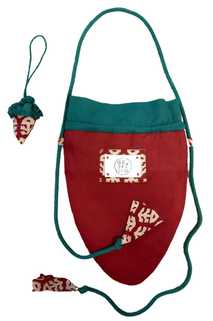 Strawberry Cotton Quilted Bag With Adjustable Strap - Deep Ruby Red