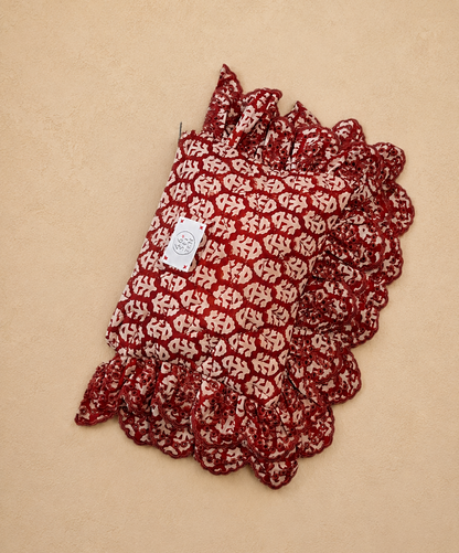 Rizo Quilted Cotton Frill Clutch - Chilli Red