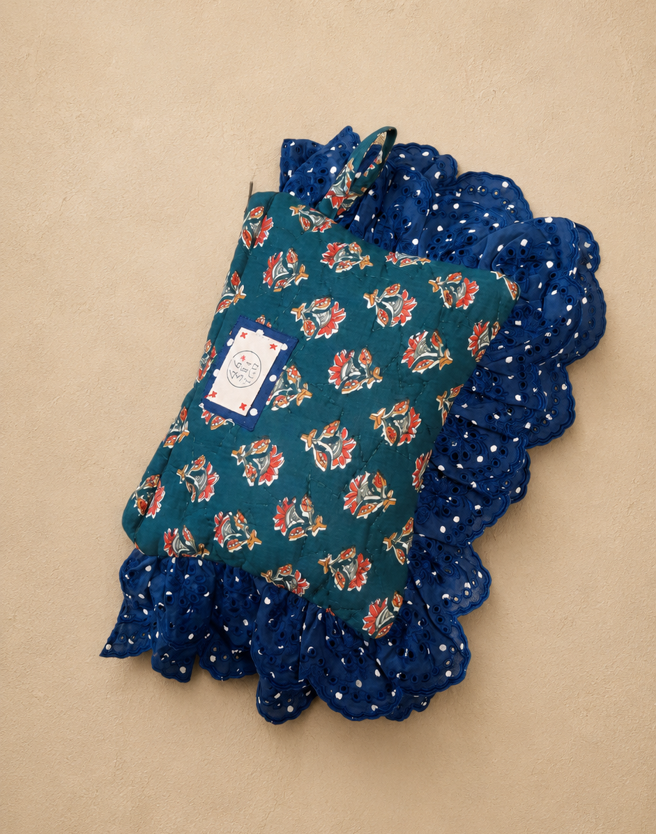 Beth Quilted Cotton Frill Clutch - Deep Teal