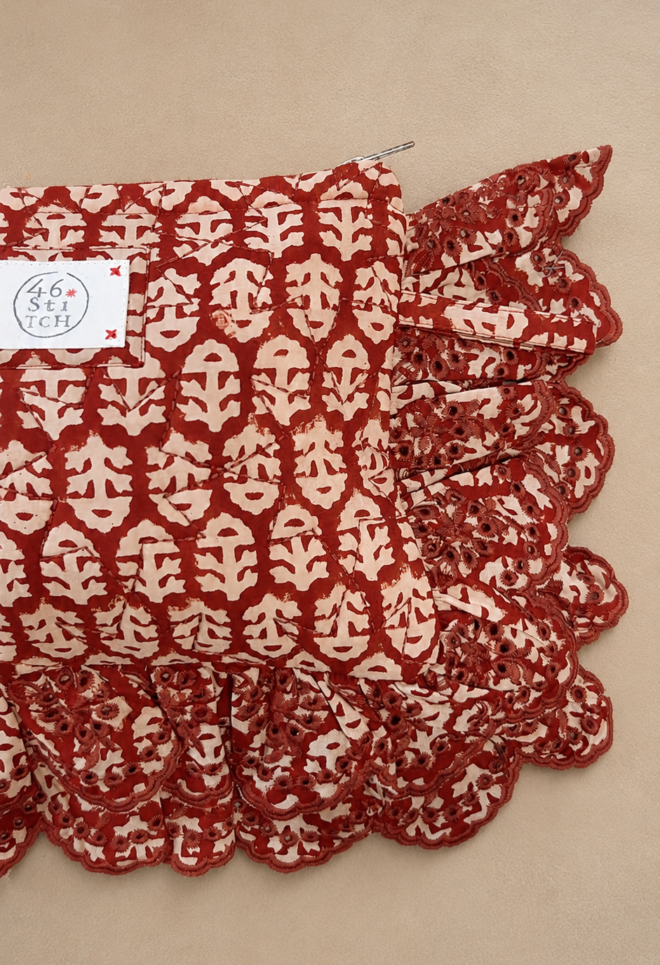 Rizo Quilted Cotton Frill Clutch - Chilli Red