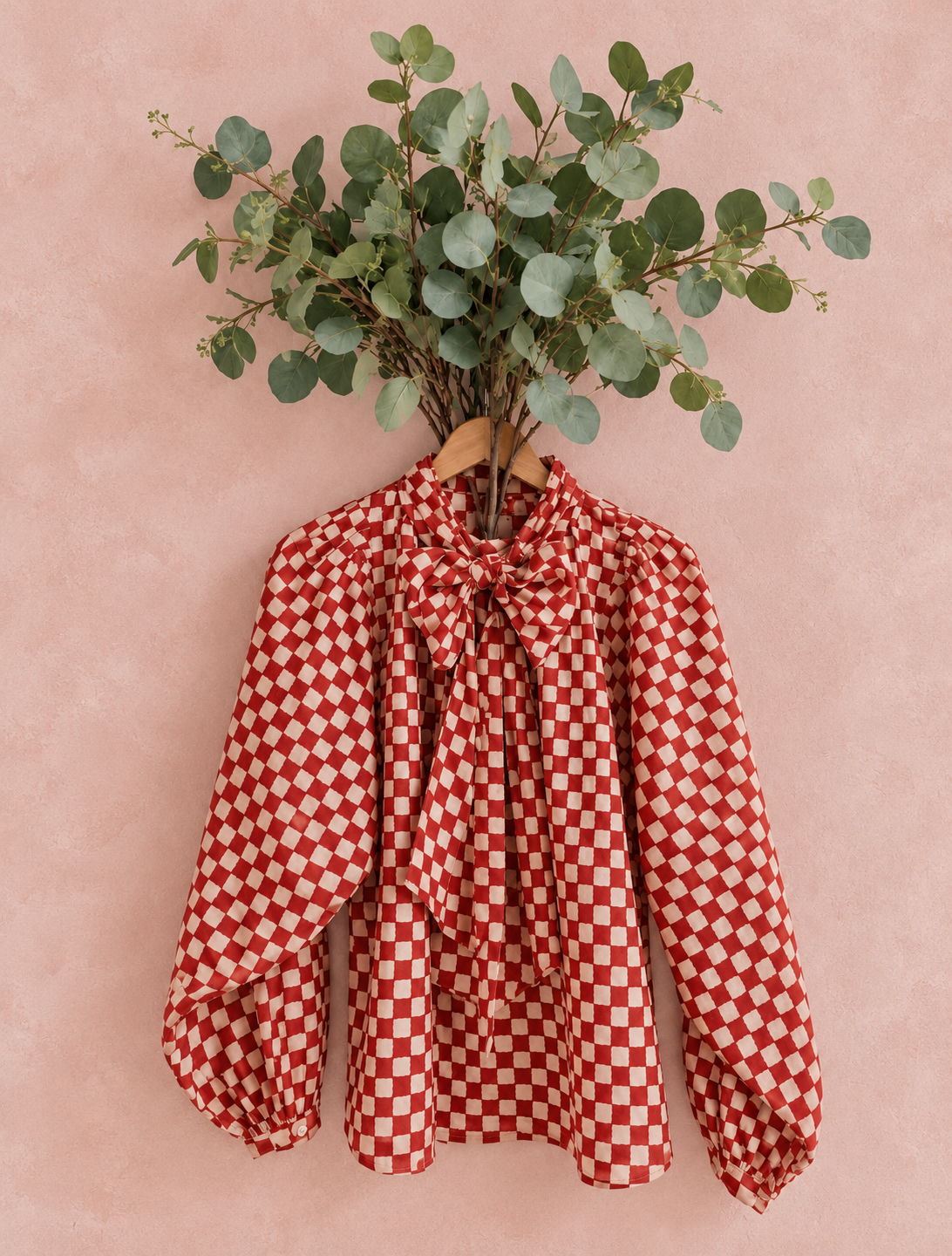 Check It Out Detachable Tie Neck Cotton Shirt - Red Earth