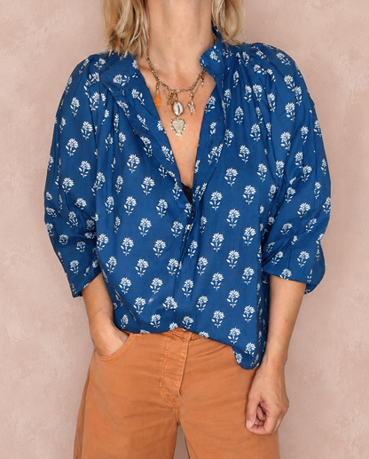 Immy Detachable Tie Neck Cotton Shirt - Ink Print