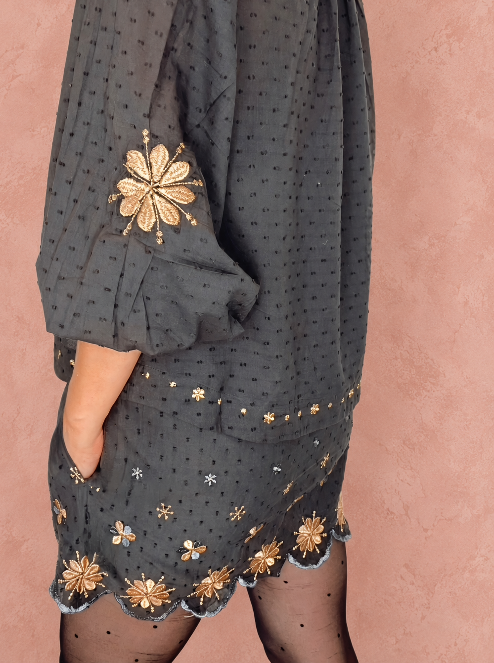 Shivani Half Placket Cotton Pop-Over Top - Washed Black