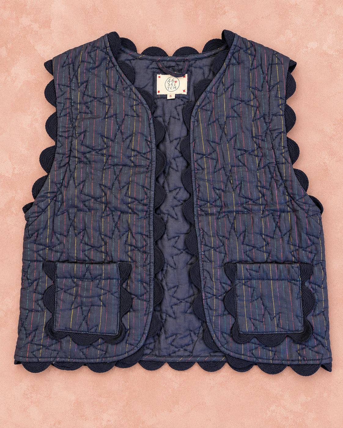Disco Ric Rac Cotton & Metallic Stripe Quilted Gilet - Midnight & Multi Col Metallic Stripes