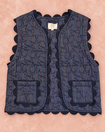 Disco Ric Rac Cotton & Metallic Stripe Quilted Gilet - Midnight & Multi Col Metallic Stripes