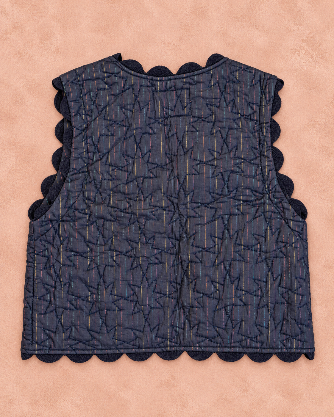 Disco Ric Rac Cotton & Metallic Stripe Quilted Gilet - Midnight & Multi Col Metallic Stripes
