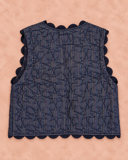 Disco Ric Rac Cotton & Metallic Stripe Quilted Gilet - Midnight & Multi Col Metallic Stripes