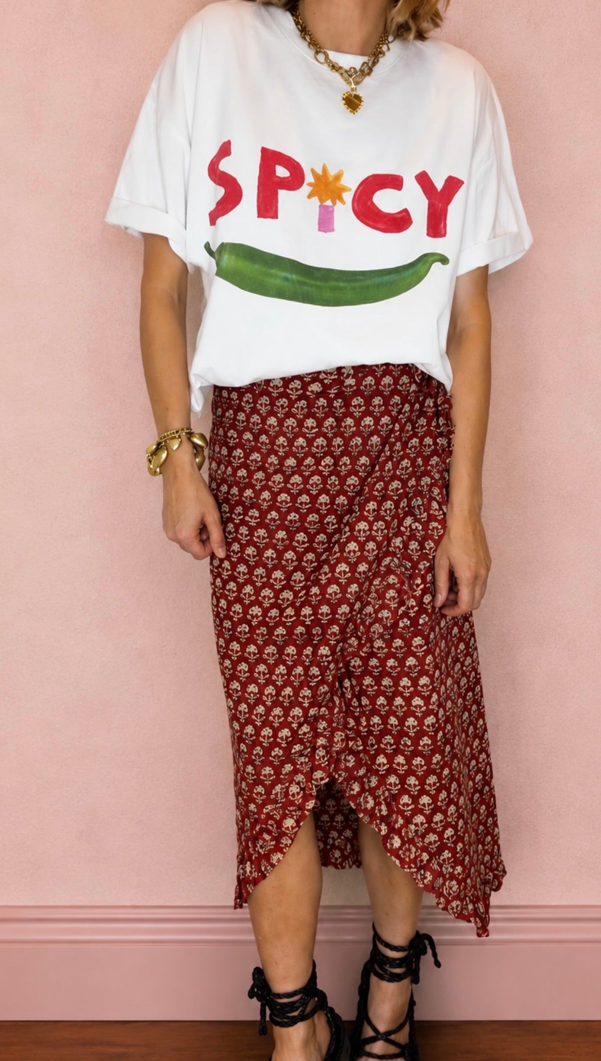 Ruby Frilly Edge Cotton Wrap MIDI Skirt - Ruby Red