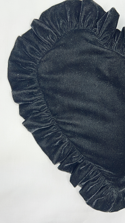 Noir Silk Velvet Heart Frill Bag